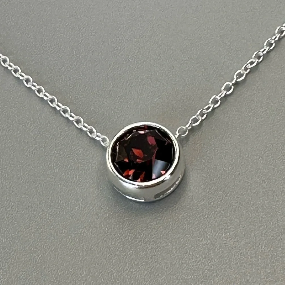 Sterling Silver Round Ruby Red Crystal Pendant Necklace